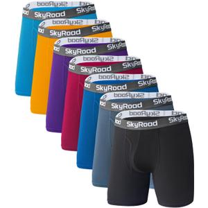 SkyRoad Men's Ultra-Comfort Boxer Briefs 7-Pack, Moisture-Wicking, Breathable & No Ride Up with Fly (Medium, Multicolor)