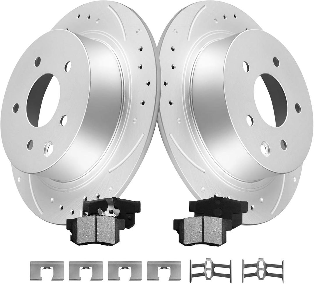 MOTOREVO Rear Brake Kit for CR-V 2005-2016, Geomet Anti-Rust, High-Carbon Alloy Drilled & Slotted Back Rotors & Ceramic Pads Universal Fit 2005 2006 2007 2008 2009 2010 2011 2012 2013 2014 2015 2016