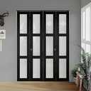 Bifold Door, for 72"x 80" Opening, Tempered Frosted Glass Black Folding Closet Door with Hardware Kit
