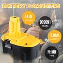 2 Pack DC9091 4800mAh Ni-Mh Replacement for Dewalt 14.4V Battery High Capacity Replacement Battery Compatible with Dewalt DC9091 DW9094 DW9091 DC9094 DE9091 DE9092 DE9038 and 14.4V Legacy Tools