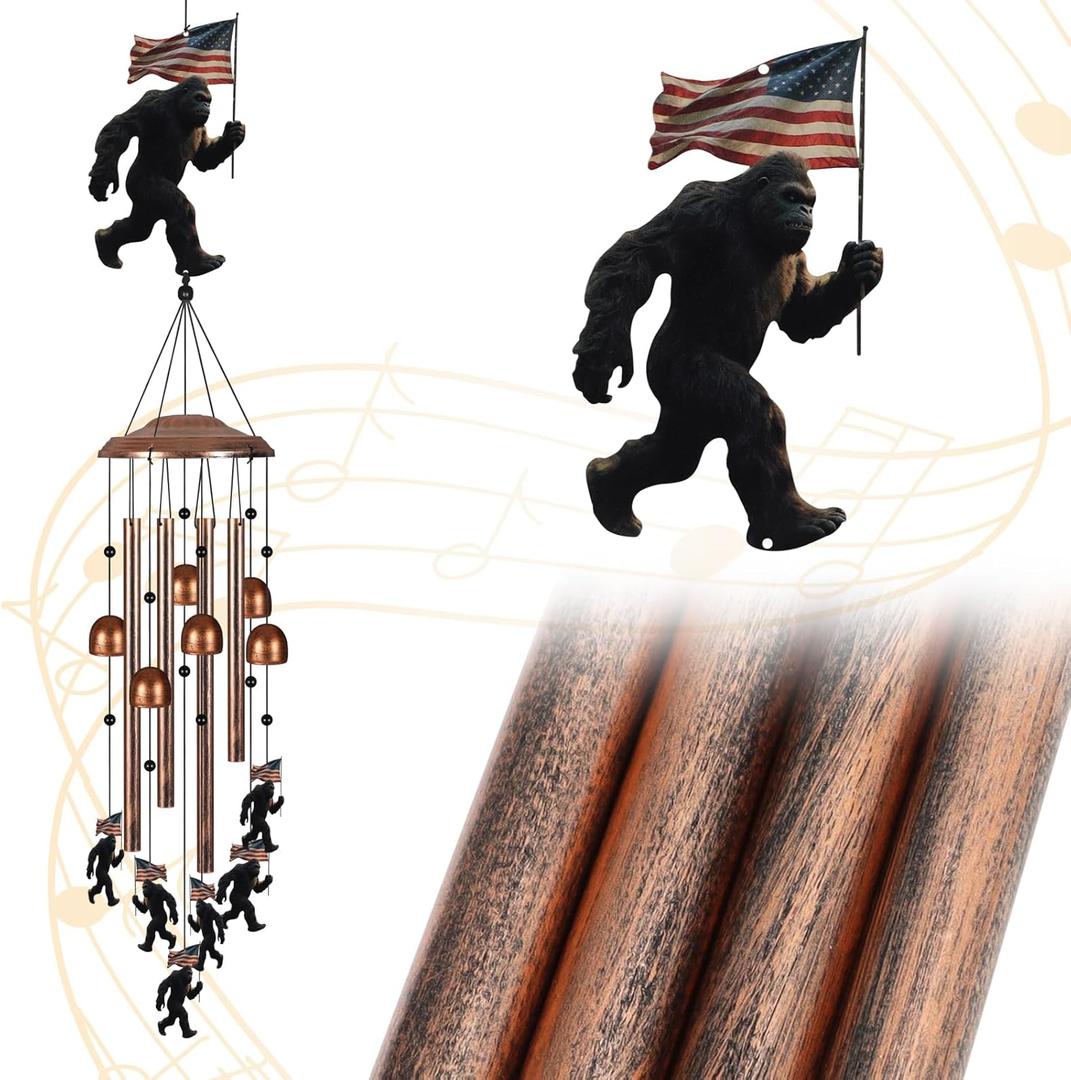 Bigfoot Wind Chimes for Outside, Sympathy Wind Chimes for Outdoors Garden Decor with Natural Sounds, Big Foot Sasquatch Gifts for Women Mom and Grandma