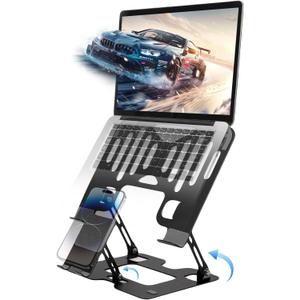Alloy Steel Laptop Stand, Ergonomic Computer Stand, Desktop Laptop Riser, Compatible with MacBook Air/Pro, Dell, HP, Lenovo and Other 10-18 Inches Laptops, Black