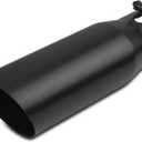 2.75 inch Inlet Exhaust Tip, 3.5" Outlet 12" Overall Length Stainless Steel Exhaust Tail Pipe, Bolt-On, Slant Sleek Angle Cut, Polished Tailpipe, Black