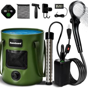 Portable Camping Shower, 6000mAh Rechargeable Shower Pump, Large Capacity Foldable Bucket, 6' 7" Filtered Shower Head, Summer Beach, Outdoor Camp Showering, Hiking, Pet Bath, RV Car Wash, Water Plant