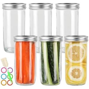 24 oz Wide Mouth Mason Jars 4 Pack, Glass Canning Jars with Airtight Lids, Leakproof Reusable Storage Containers for Pickling, Jam, Honey, Sauces, DIY Projects, Great Value Set with Secure Packaging