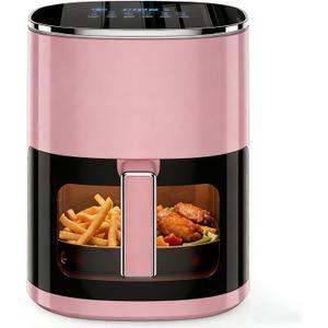 Simple Deluxe 12-in-1 Air Fryer 6.34 Qt, Digital Preset Airfryer with Visible Window, Nonstick and Dishwasher-Safe Basket, Air Fry, Roast, Bake, Dehydrate, Fries, 1700W, Pink