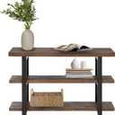 Alaterre Furniture Pomona 48" Solid Pine Wood Media Console Table with 2 Open Shelves and Metal Legs - 3-Tier Storage Display and Rustic Industrial Accent Furniture in Natural Finish (Brown)