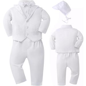 Booulfi Baptism Outfits for Boys Baby Boy Outfits Christening Gifts White Suits with Dress Shirt Pants (3-6 Months)