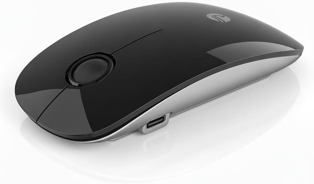 RAPIQUE Bluetooth Wireless Mouse, Dual Bluetooth & 2.4G, Type-C Rechargeable, Silent Click, Slim Symmetrical Design, Portable for Laptop/iPad/MacBook/Desktop/Windows/macOS  Black