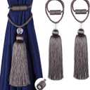 BEL AVENIR Magnetic Curtain Tiebacks Tassel Ties Backs Holdbacks Rope Convenient Drapes Handmade Home Office Decorative (Charcoal)