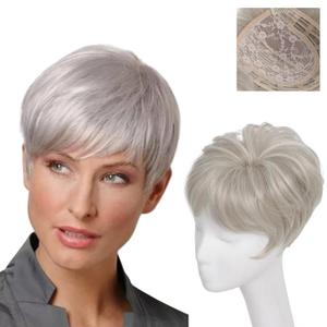 Aosome Hair Toppers for Women Short Hair Toppers with Bangs 7" x 7" Cut Short Hair Toppers for Women with Thinning Hair Synthetic Toppers (Ivory Blonde)
