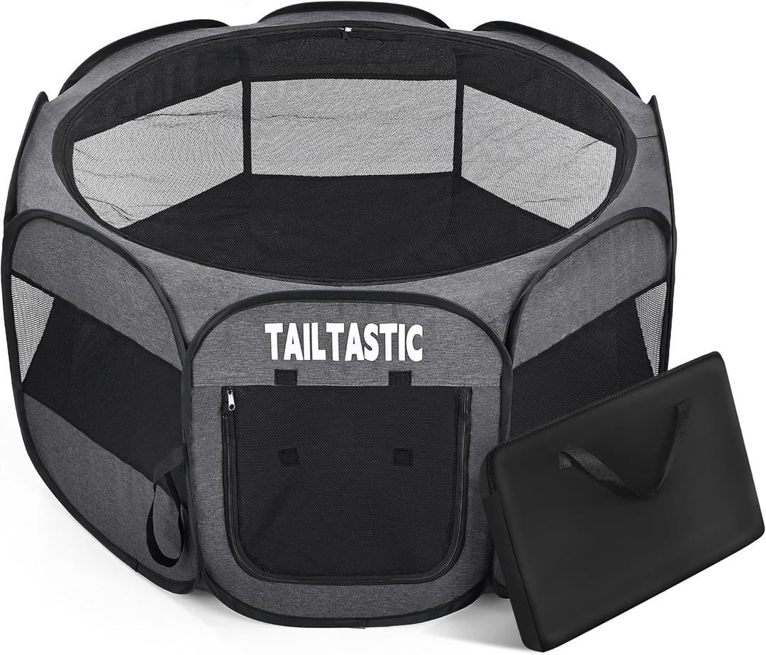 Portable Pet Playpen for Medium Dogs & Cats, Foldable Puppy Safety Pen with Removable Zipper Top, Breathable Mesh Dog Delivery Room, Indoor Isolation Cage for Pets (Dark Grey, Medium)