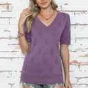 Yincro Womens Short Sleeve Sweaters Fall Summer Tops V Neck Lightweight Knit Pullovers(Misty Purple, L) (Purple, L)