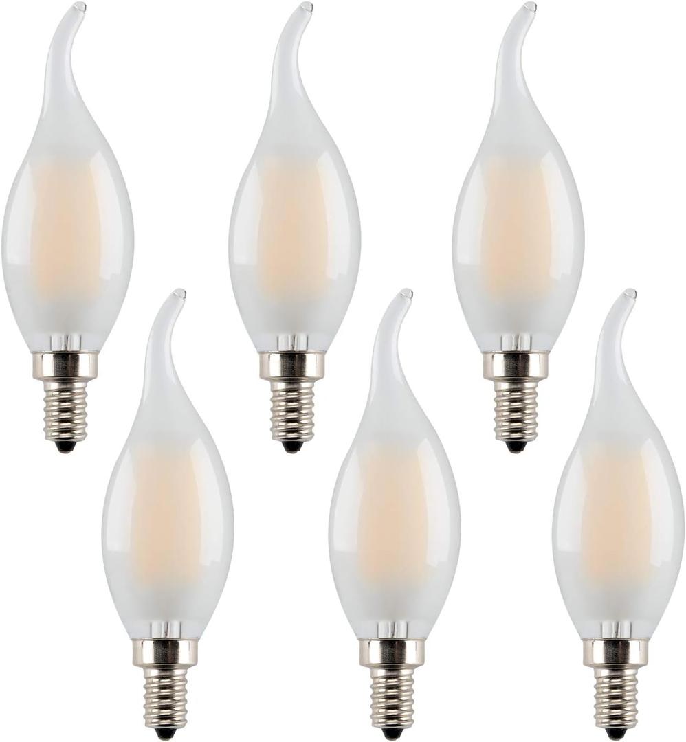 LED Candelabra Bulb 6W Dimmable, 60W Equivalent, Vintage Classic Edison Style, Frosted Glass Light Bulbs, C35/CA10 Flame Tip, E12 Base, Soft White 2700K, Pack of 6