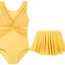 DAXIANG Toddler Ballet Leotards for Girls Dance Leotards with Shiny Skirt Gymnastic Outfit Dress Classic Sleveless Yellow 3T 4T