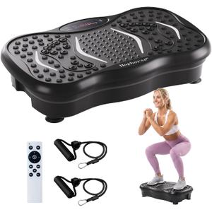 Vibration Plate Exercise Machine for Lymphatic Drainage, 180 Speeds Vibrating Fitness Platform for Full Body Workout and Weight Loss, 300 Lbs Capacity with Resistance Bands and Bluetooth for Women Men