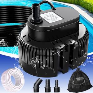 Pool Cover Pump above Ground-Submersible Sump Pump Swimming Water Removal Pumps, Sump Pumps for Pool Draining with 16ft Drainage Hose & 25 ft Extra Long Power Cord,850 GPH,3 Adapters-Black