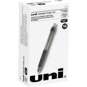 uniball Power Tank Retractable Ballpoint Pens, Pack Of 12, Broad Point, 1.0 mm, Black Barrel, Black Ink