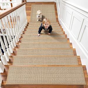 Chenille Stair Treads Non Slip 10pcs Comfortable Stair Runner for Wooden Steps Rubber Backing Stairs Carpet Treads Indoor Staircase Covers Mat with Rubber Backing for Pets Kids 8"X30" Beige