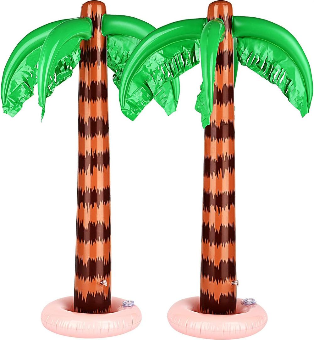 TecUnite 2 Pack Inflatable Palm Trees 35 Inch Jumbo Coconut Trees Beach Backdrop Favor for Summer Beach Hawaiian Tropical Birthday Backyard Pool Luau Party Decoration Photo Booth Prop Accessory