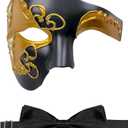 HyperFun Mens Masquerade Mask Phantom of The Opera Half Face Mask with Bowtie, Vintage Venetian Masks for Costume Party
