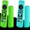2-Pack Glowing Green + Glow Blue Remote Cover Compatible with Alexa Fire TV Stick 4K Max Remote Controls, Anti-Slip Silicone Protective Case with Lanyard, GITD!