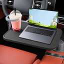 Car Tray & Car Desk for Laptop, 360 Rotating Wood Cup Holder Table,Aluminum Cantilever Laptop Mount for Vehicle,Steering Wheel Tray,Fits for Tesla Model Y/3/S,Camry Forester F150 Tundra&Most Vehicles