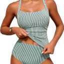 ZAFUL Women's Tankini Swimsuits Tummy Control Swimwear Two Piece Bathing Suits Swim Top with High Waisted Bottom (Medium)