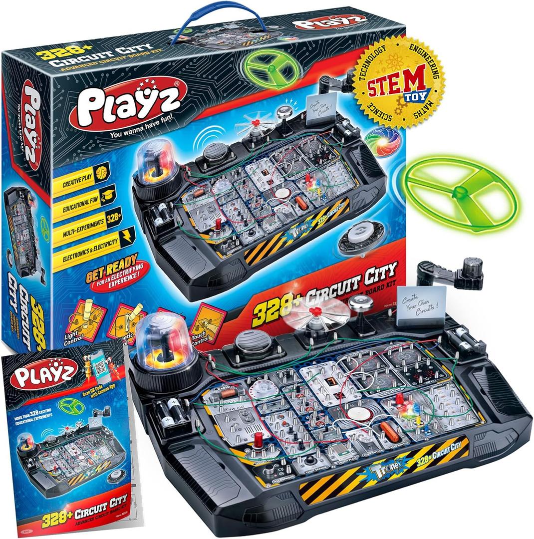 Playz Advanced Electrical Circuit Board Engineering Kit for Kids with 328+ STEM Projects on Electricity, Voltage, Currents, Resistance, & Magnetic Science | Gift for Children Age 8-13+