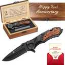 2 Years Anniversary Keepsake Gifts for Him, 2nd Anniversary Present for Men boyfriend Husband Couple, Two Years Cotton Marriage Keepsake, Wedding Date Engraved Pocket Knife with Gift Box, Personalized Knife