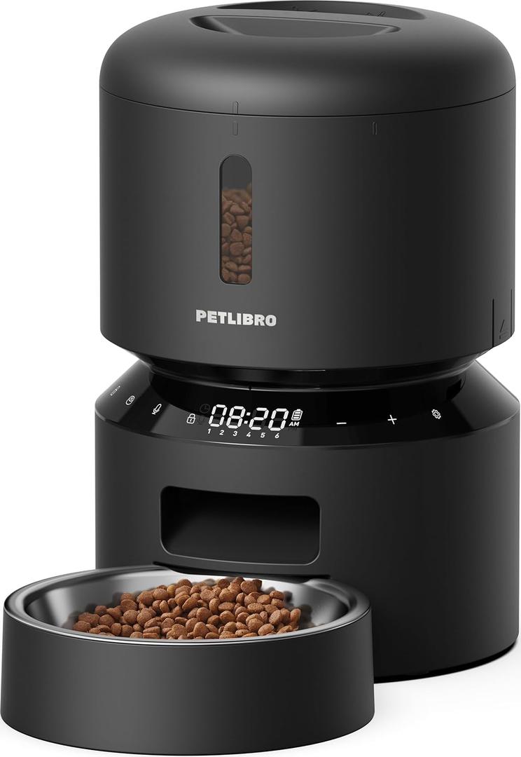 PETLIBRO Automatic Cat Feeder  3L Programmable Pet Food Dispenser with Airtight Storage, Timed Portion Control, Voice Meal Call & Dual Power Supply, Clog-Free Healthy Feeding for Cats & Small Dogs (Black)