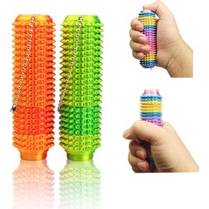 Button Click, Spinners, Pain Stim Fidget Toy, 3-in-1 Design of Little Ouchies Fidget, Mini Fidget Toy for Adults, Spiky Grippie Stim Keychain for Anxiety Relief (2pcs Red & Green)
