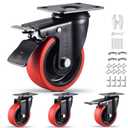 4 Inch Caster Wheels Set of 4 Heavy Duty TPR Rubber Wheels with Locking 2200Lbs Load Capacity Silent Swivel and Brake 360 Degree Casters Ideal for Industrial Carts Furniture Trolleys and Workbenches