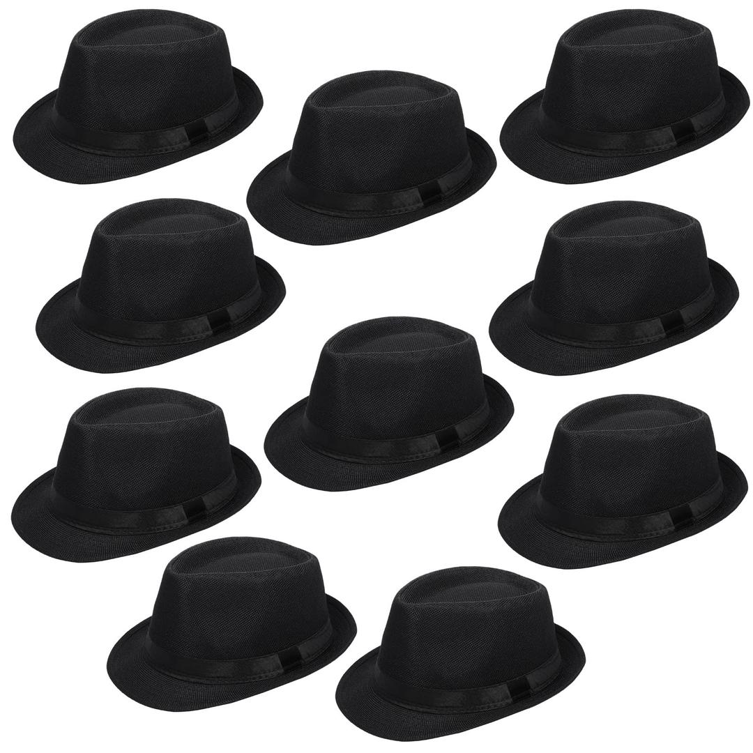 Haysandy 10 Pack 1920s Fedora Hats for Men Short Brim Sun Panama Hats for Men Women Party Costume (Black) Haysandy 10 Pack 1920s Fedora Hats for Men Short Brim Sun Panama Hats for Men Women Party Costume (Black)