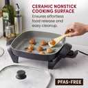 Elite Gourmet 12"x12"x2.15” Ceralast™ PFAS Free Ceramic Electric Skillet, Dishwasher Safe, Rapid Heat Up, 1200W, Dark Grey