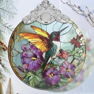 Stained Glass Suncatcher Ornament - Hummingbird Christmas Decorations - Christmas Ornaments for Tree - Holiday Present Ideas - Gift Exchange