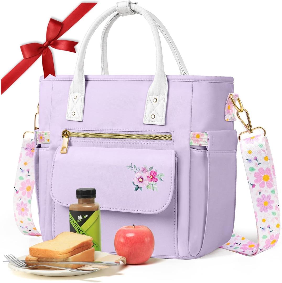 Deluxe Insulated Lunch Box Bag Women - Leakproof Waterproof Cooler with Multi Pockets Removable Strap for Work Picnic - Teacher Mothers Day Christmas Birthday Gifts (Small 11L, Pale Mauve)