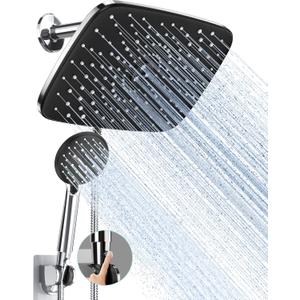 Veken 11.8 Inch High Pressure Rain Shower Head -Shower Heads with 5 Modes Handheld Spray Combo- Wide RainFall shower with 70" Hose & Bracket- Adjustable Dual Showerhead with Anti-Clog Nozzles - Chrome