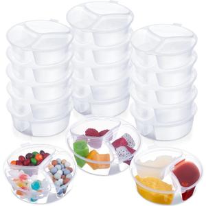 15 Pcs 3 Compartment Snack Containers with Lids Reusable 6 oz Mini Snack Pack Containers for Sauce, Dips, Salad Dressing, Takeout, Microwavable, Leak-proof
