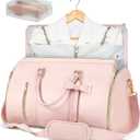 Garment Bags for Travel, Convertible Suit Travel Bag for Women, Stylish Carry On Garment Bag with Toiletry Pocket, Shoulder Strap and Shoes Compartment, 2 in 1 Foldable PU Leather Duffle Bag, Pink
