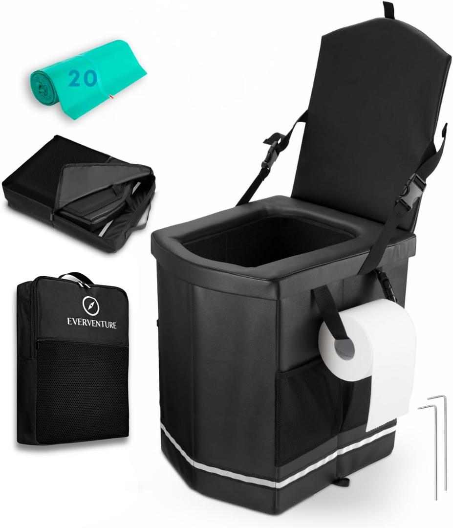 XL Portable Toilet for Adults - Extra Strong, Compact Portable Toilet for Camping with 20 Compostable bags, Portable Potty for Travel, Van Life, Truck, Bedside Commode, Festival, Camping Essentials