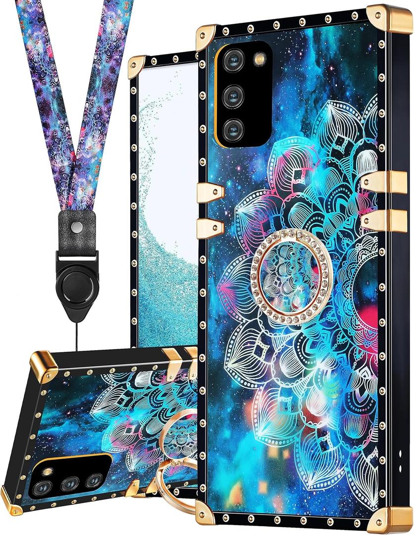 Loheckle for Samsung Galaxy S20 Case for Women, Designer Cases for Galaxy S20 Case with Ring Stand Holder and Lanyard, Stylish Mandala Luxury Cover for Samsung S20 6.2