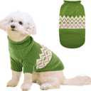 Queenmore Warm Dog Sweater, Soft Pet Knitwear, Knitted Pullover, Winter Pet Clothes for Small Medium Dogs Cats (Green)