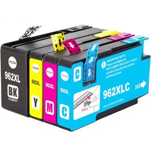 962XL Ink Cartridges Combo Pack, 4 Pack Replacement for 962XL 962 Ink Cartridges Work with Officejet Pro 9010 9012 9015 9018 9020 9025 Printers(Black/Cyan/Yellow/Magenta)