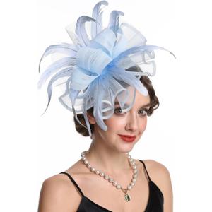 Women Fascinators Hats Flower Fascinators with Headband and Clip Tea Party Headwear for Women and Girls (Blue)