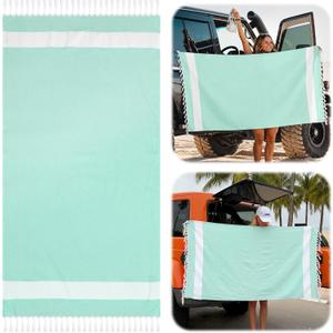 HunnmingRe 1 Pcs 39 x 71 Inch Extra Large Magnetic Beach Towel Oversized Turkish Blanket Cotton XXL Sandproof Towels Huge Big Giant Throw Quilt Blankets for Adult Picnic Camping Travel Pool (Green)