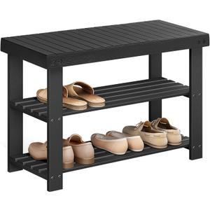 SONGMICS Shoe Rack Bench, 3-Tier Bamboo Shoe Storage Organizer, Entryway Bench, Holds Up to 286 lb, 11.3 x 27.6 x 17.8 Inches, for Entryway Bathroom Bedroom, Ink Black ULBS04H
