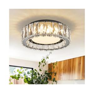 Crystal Dimmable Flush Mount Ceiling Light, Black Modern LED Close to Ceiling Light Fixture with 5CCT 2700K-6000K, Round Kitchen Lighting for Bedroom, Laundry Room, Hallway, Bathroom (11in 24W)