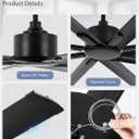ZMISHIBO 65 Inch No Light, Large Industrial Ceiling Fan with 8 Aluminium Blades, Quiet DC Motor, 6 Speeds, Modern Ceiling Fan without Light for Garage/shop/living room,Black