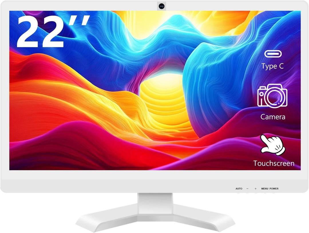 22 Inch Touchscreen Monitor with Webcam @1920x1080P Full HD IPS Panel Built-in Speakers HDMI VGA Ports